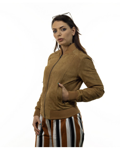 Bomber Donna Miele in Pelle Camoscio - Malesia | Leather Trend 2