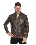 Men's leather jacket mod. biker in genuine dark brown leather 100% made in Italy