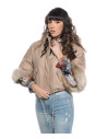 Giacca donna mod. Beatrice Beige in vera pelle e pelliccia 100% made in Italy