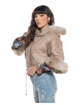 Woman jacket mod. Beatrice in genuine Beige leather and fur 100% made in Italy