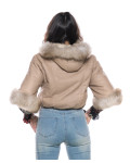 Woman jacket mod. Beatrice in genuine Beige leather and fur 100% made in Italy