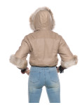 Woman jacket mod. Beatrice in genuine Beige leather and fur 100% made in Italy