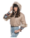 Woman jacket mod. Beatrice in genuine Beige leather and fur 100% made in Italy