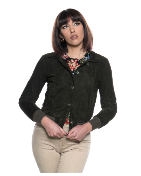 Women's Green Suede Bomber Jacket - Polo | Leather Trend 2