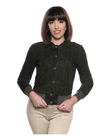 Woman suede jacket mod. Polo shirt in genuine green suede leather 100% made in Italy