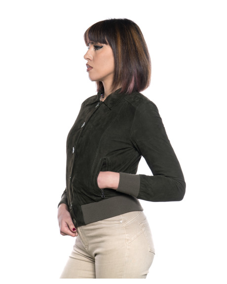 Women's Green Suede Bomber Jacket - Polo | Leather Trend 2