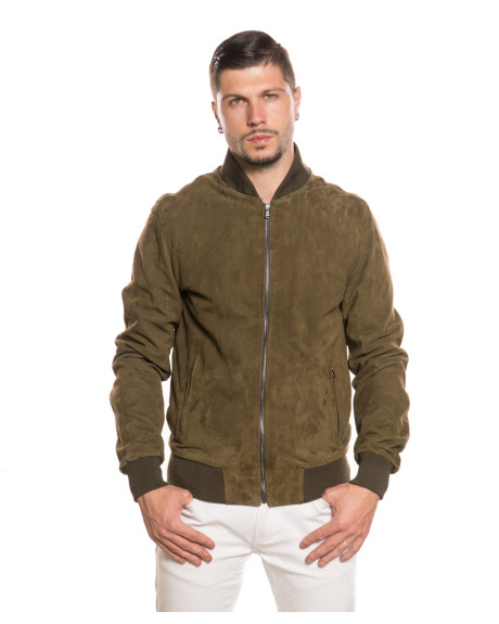 Men's Light Green Suede Leather Bomber Jacket – David | Leather Trend