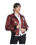 Women's Bordeaux Leather Bomber Jacket - Livia | Leather Trend