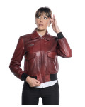 Women's Bordeaux Leather Bomber Jacket - Livia | Leather Trend