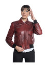Women's leather jacket mod. Aviator in genuine Bordeaux leather 100% made in Italy