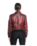 Women's Bordeaux Leather Bomber Jacket - Livia | Leather Trend