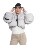 Giacca donna mod. Alice Bis Bianca in vera pelle e pelliccia 100% made in Italy