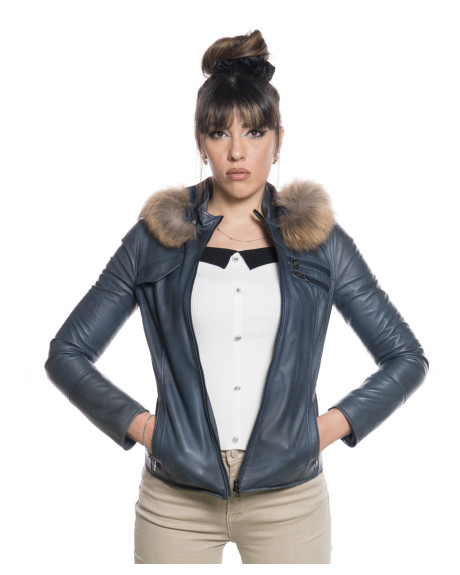Women's Blue Leather Jacket – Michelina Cap | Leather Trend 2
