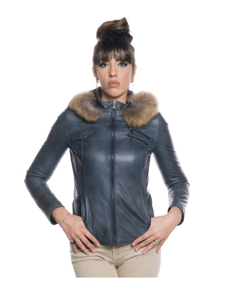 Giacca in Pelle Donna Blu – Michelina Cap | Leather Trend 2