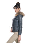 Women's Blue Leather Jacket – Michelina Cap | Leather Trend