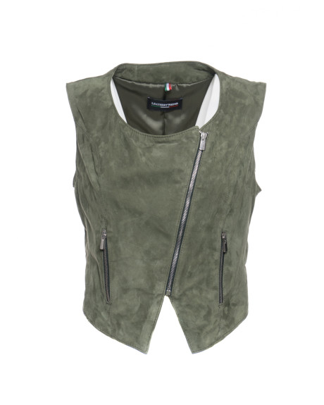 Elena Bis - Women's Vest Sleeveless in Genuine Green Suede Leather 100% made in Italy 2