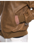 Men's Light Brown Leather Bomber Jacket - Fonzie | Leather Trend