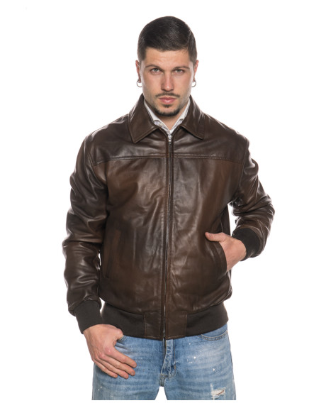 Men's Brown Leather Bomber Jacket - Fonzie | Leather Trend