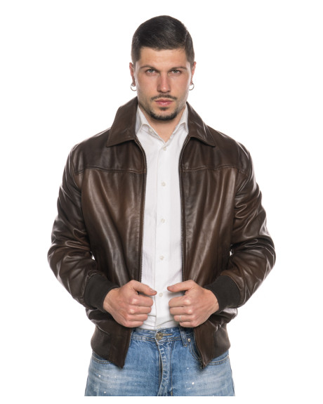 Men's Brown Leather Bomber Jacket - Fonzie | Leather Trend 2