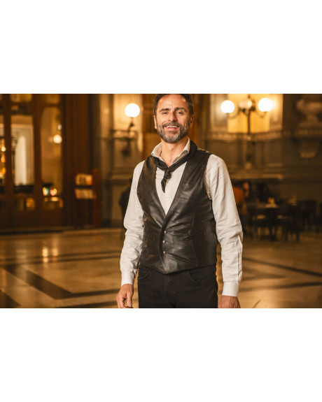 Gilet classico da uomo nero in vera pelle 100% made in Italy 2