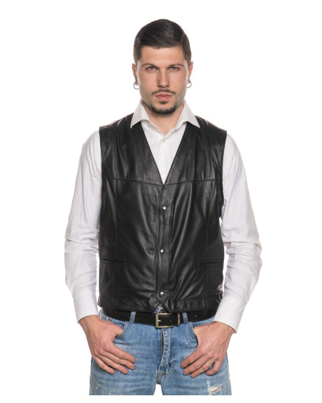 Classic men's vest in genuine black leather 100% made in Italy