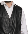 Classic men's vest in genuine black leather 100% made in Italy