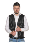 Classic men's vest in genuine black leather 100% made in Italy