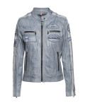 Biker in Pelle Tamponata Grigio – Raven | Leather Trend