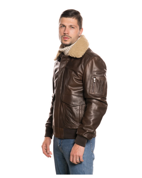 Men's Leather and Shearling Bomber Jacket - Leo | Leather Trend 2