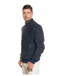 Men's Dark Blue Suede Bomber Jacket – Victor | Leather Trend