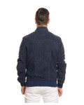 Men's Dark Blue Suede Bomber Jacket – Victor | Leather Trend