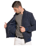 Men's Dark Blue Suede Bomber Jacket – Victor | Leather Trend