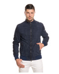 Men's Dark Blue Suede Bomber Jacket – Victor | Leather Trend