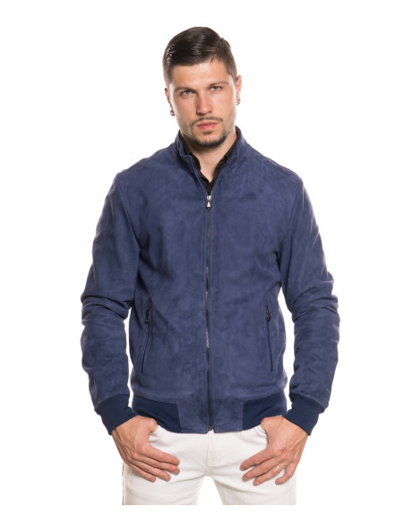 Men's Blue Suede Bomber Jacket – Victor | Leather Trend