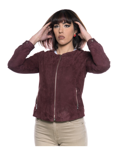 Giacca Donna Bordeaux in Pelle Camoscio – Viola | Leather Trend