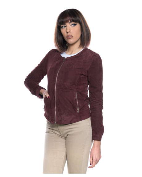 Giacca Donna Bordeaux in Pelle Camoscio – Viola | Leather Trend 2