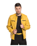 Biker in Pelle Tamponata da Uomo Giallo – U05 | Leather Trend