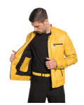 Men's Yellow Buffed Leather Biker Jacket – U05 | Leather Trend