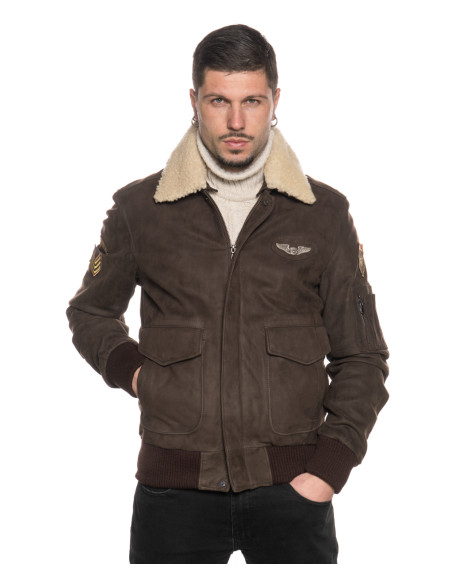 Bomber in Nabuk e Montone Testa di Moro - Dante | Leather Trend