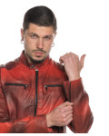 Men's Red Buffed Leather Biker Jacket – U05 | Leather Trend
