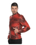 Men's Red Buffed Leather Biker Jacket – U05 | Leather Trend