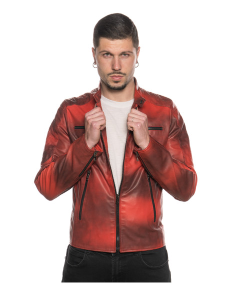 Biker in Pelle Tamponata da Uomo Rosso – U05 | Leather Trend 2