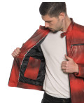 Men's Red Buffed Leather Biker Jacket – U05 | Leather Trend