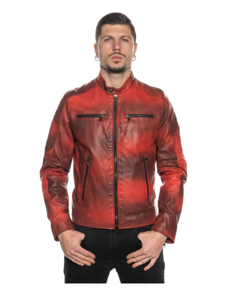 Biker in Pelle Tamponata da Uomo Rosso – U05 | Leather Trend