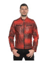 Men's Red Buffed Leather Biker Jacket – U05 | Leather Trend