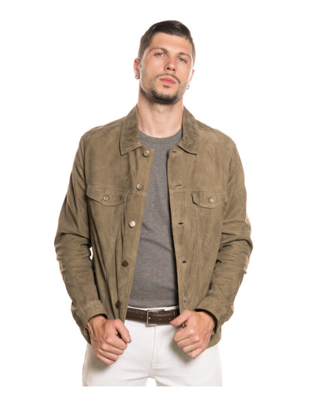 Men's Taupe Suede Leather Jacket - Roberto | Leather Trend 2