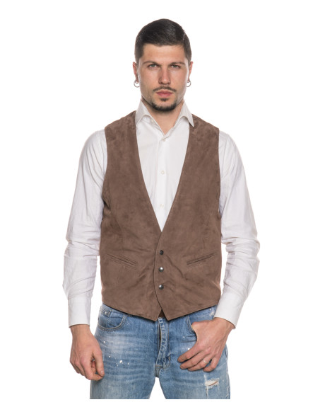 Men's Cocoa Suede Leather Vest - Ron | Leather Trend