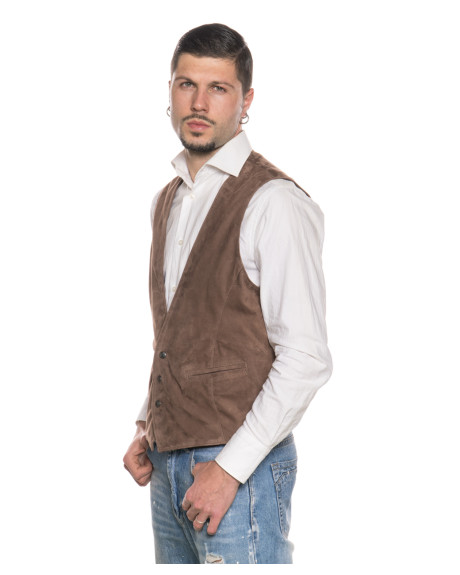 Men's Cocoa Suede Leather Vest - Ron | Leather Trend 2