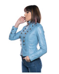 Women's Light Blue Buffered Leather Jacket – Belen | Leather Trend