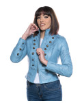 Women's Light Blue Buffered Leather Jacket – Belen | Leather Trend